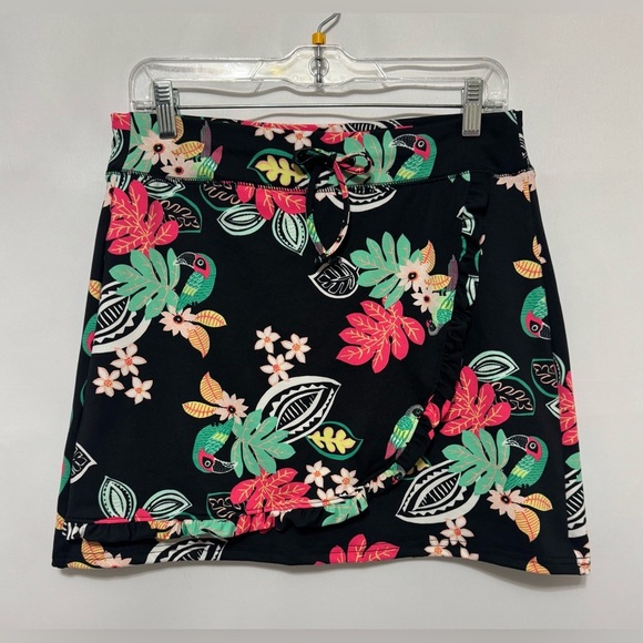 ZELOS Athletic Skort Skirt Faux Wrap Tropical Floral Birds Size Small NWOT - Picture 1 of 11